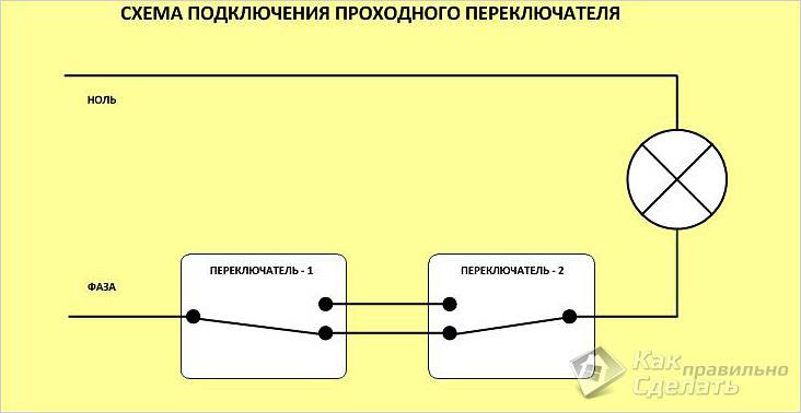 Как подключить проходной выключатель
